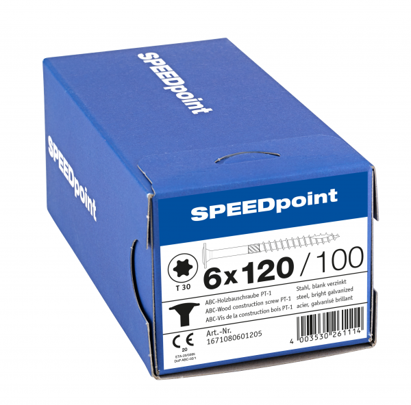 SPEEDpoint Tellerkopfschraube 6x120mm T-STAR T30 Teilgew. blank verz. 100 Stück, 1671080601205
