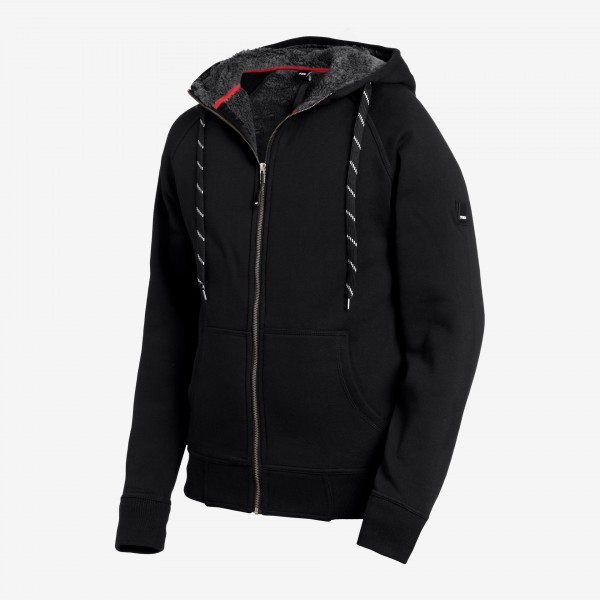 FHB JÖRG Sweater-Jacke mit Kapuze und Webpelz, schwarz, 79293-20