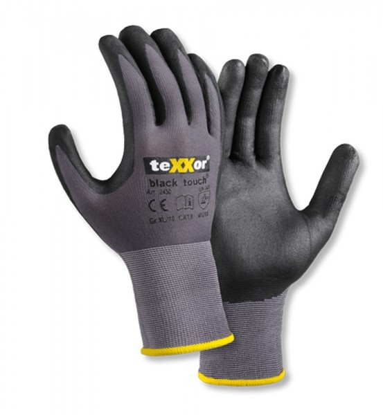 teXXor® Nylon-Strickhandschuhe black touch®, grau/schwarz, 2450