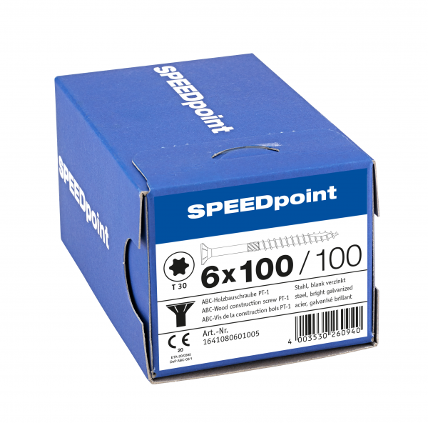 SPEEDpoint Senkkopfschraube 6x100mm T-STAR T30 Teilgew. blank verz. 100 Stück, 1641080601005