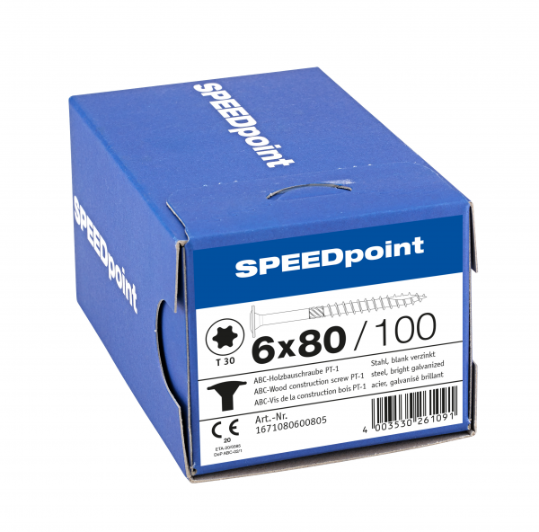 SPEEDpoint Tellerkopfschraube 6x80mm T-STAR T30 Teilgew. blank verz. 100 Stück, 1671080600805