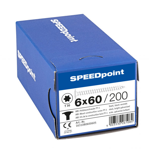 SPEEDpoint Tellerkopfschraube 6x60mm T-STAR T30 Vollgew. blank verz. 200 Stück, 1631080600605