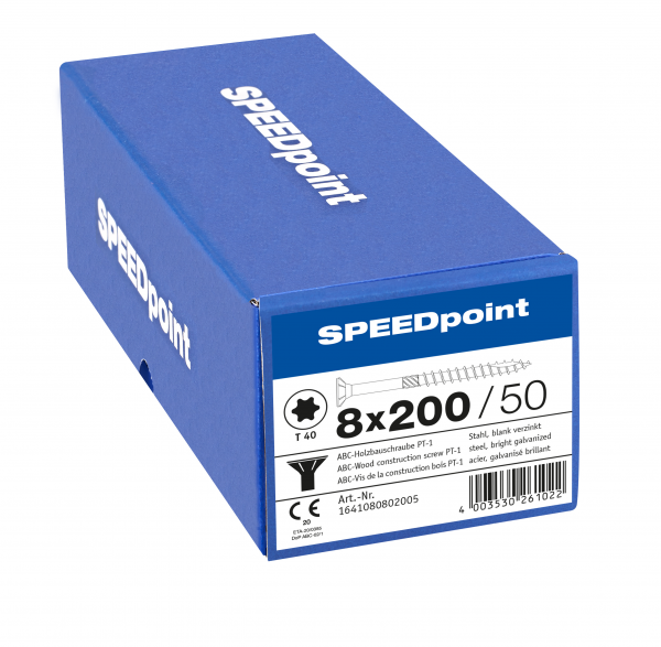 SPEEDpoint Senkkopfschraube 8x200mm T-STAR T40 Teilgew. blank verz. 50 Stück, 1641080802005