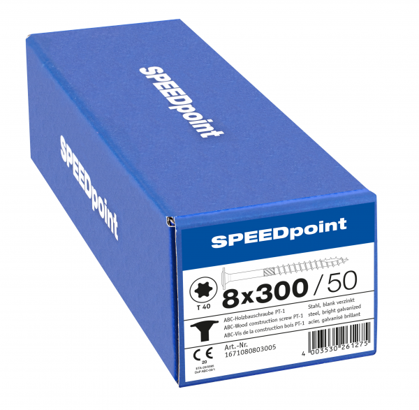 SPEEDpoint Tellerkopfschraube 8x300mm T-STAR T40 Teilgew. blank verz. 50 Stück, 1671080803005